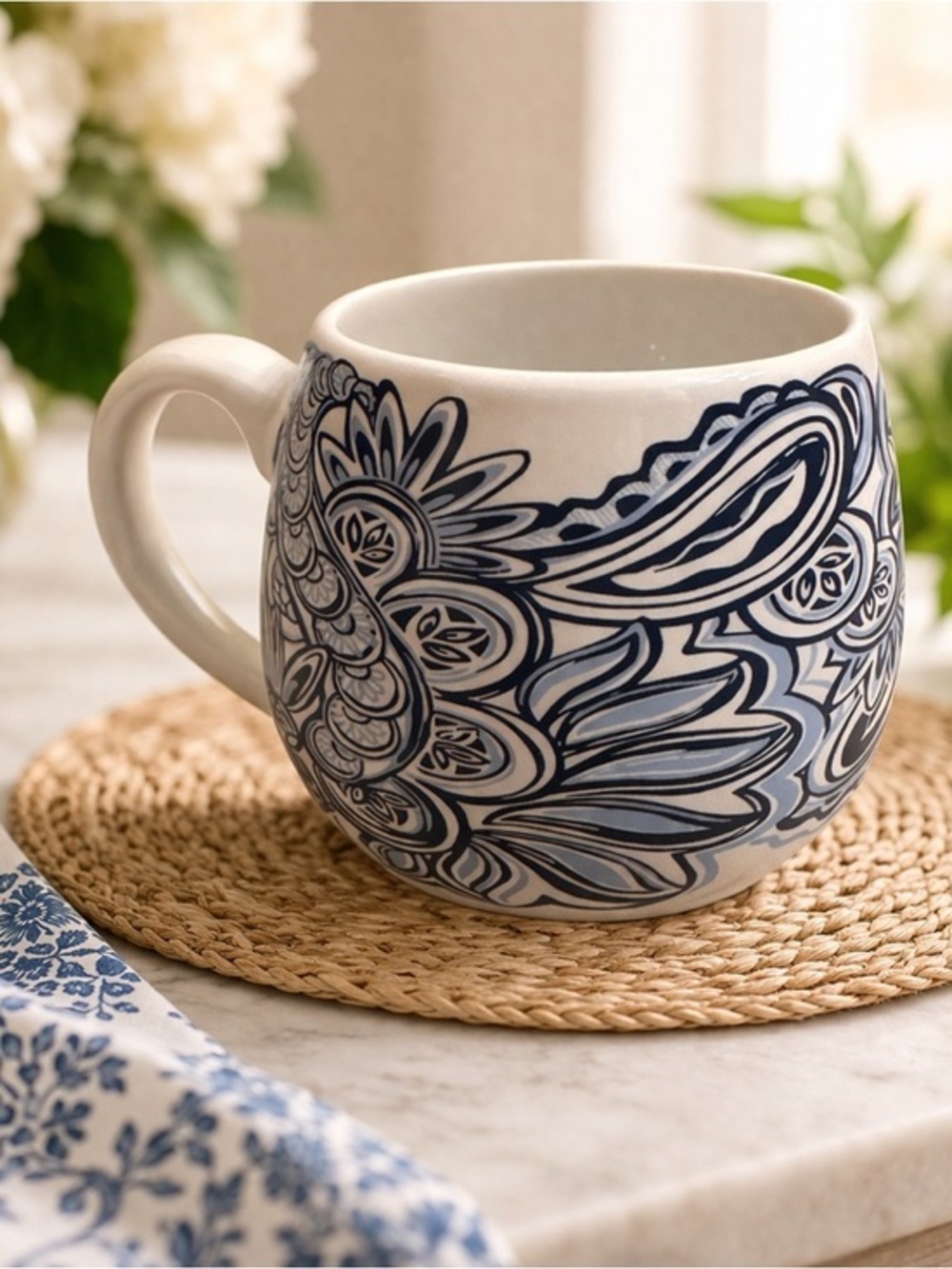 Lilly Pulitzer Blue White Paisley Coffee Mug OS Coastal Chic Ceramic
